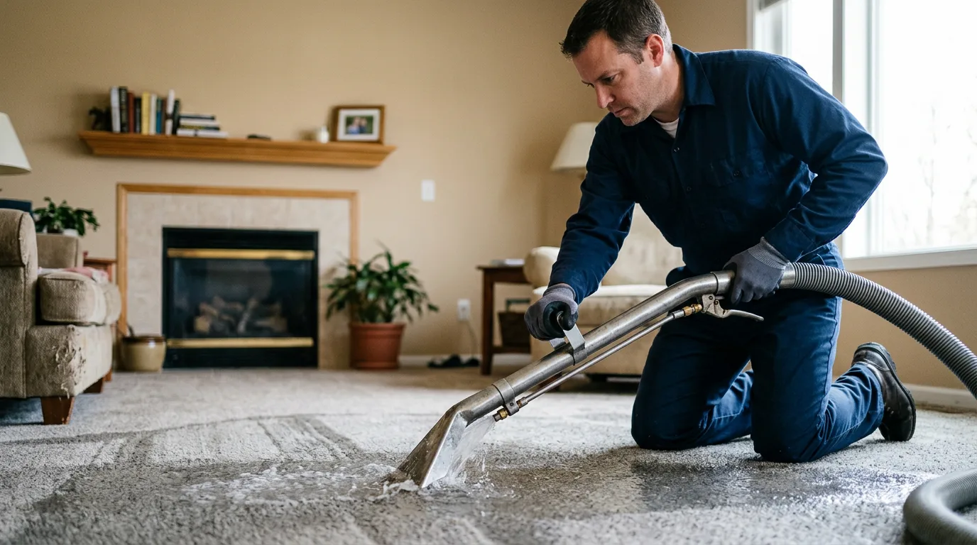 Water damage restoration technician working near Hulbert, MI